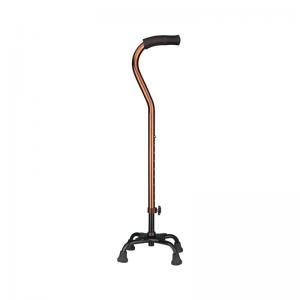 Aluminum Alloy Gold Four-legged Crutches with Curved Armrests Elderly Walking Sticks Are Portable and Adjustable