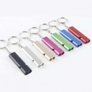 Dual-band dual-tube outdoor survival rescue whistle flat aluminum alloy EDC rehabilitation treatment supplies tools