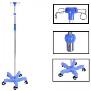 Hospital Furniture Medical Patient Stainless Steel 4 Hooks Movable Adjustable Standing IV Infusion Pole Drip Stand With Wheels