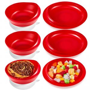 Elderly self-feeding tableware set 3-piece set red suction cup base adaptive spoon bowl Parkinson's rehabilitation treatment supplies