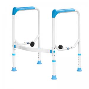 Adjustable bathroom safety railing for seniors and hand disabled people with easy folding toilet and bathing grab